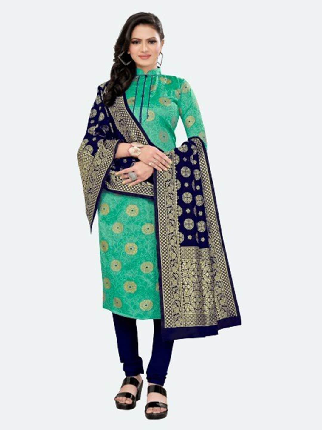 morly-women-sea-green-&-blue-dupion-silk-unstitched-dress-material
