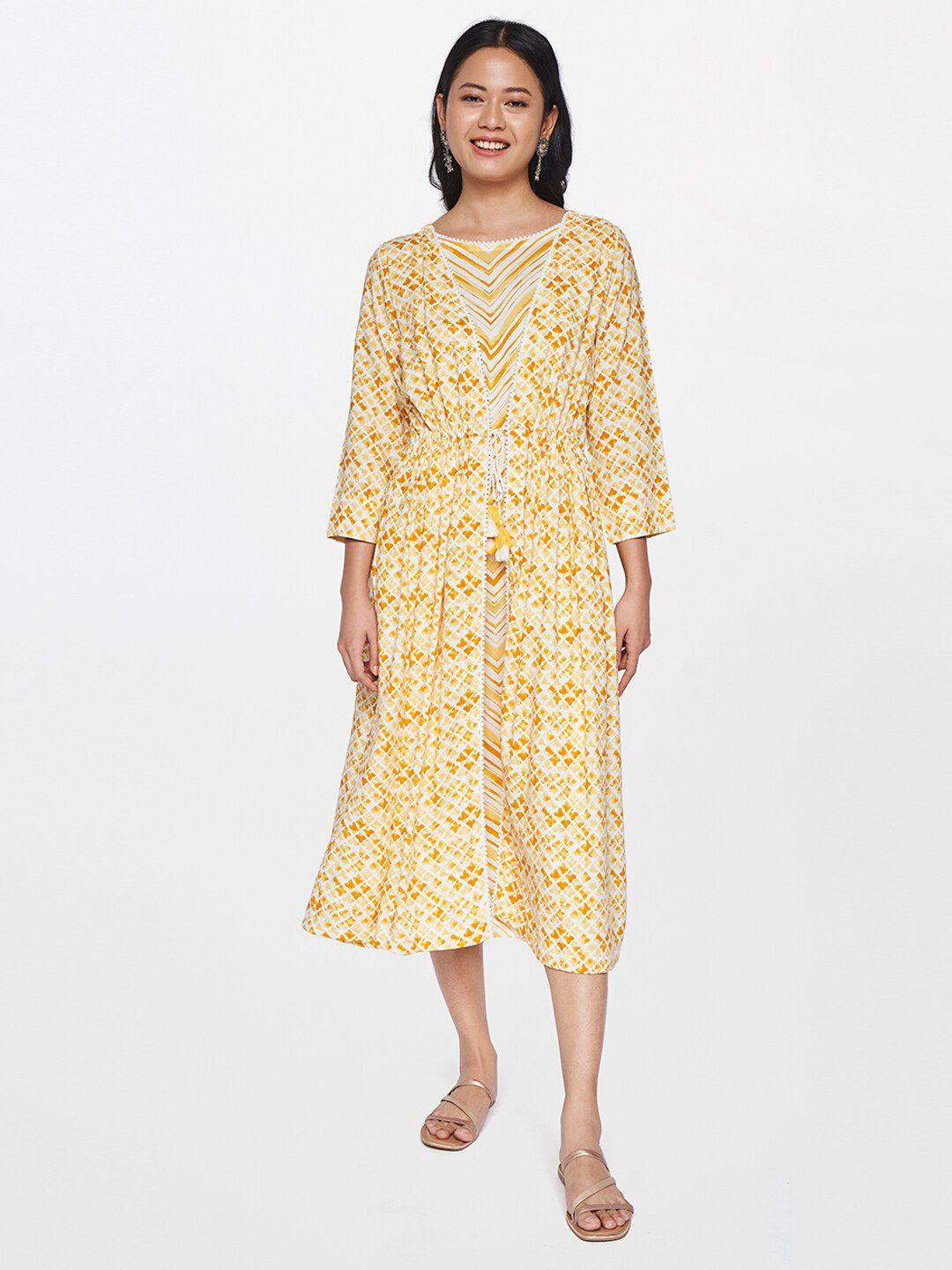 global-desi-yellow-floral-layered-a-line-midi-dress