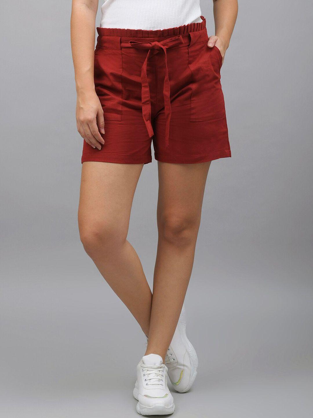 me-craft-women-maroon-solid-shorts