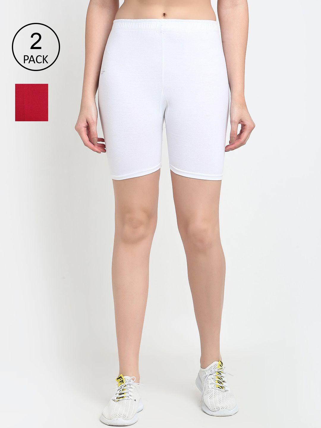 gracit-women-pack-of-2-white-&-maroon-cycling-sports-shorts