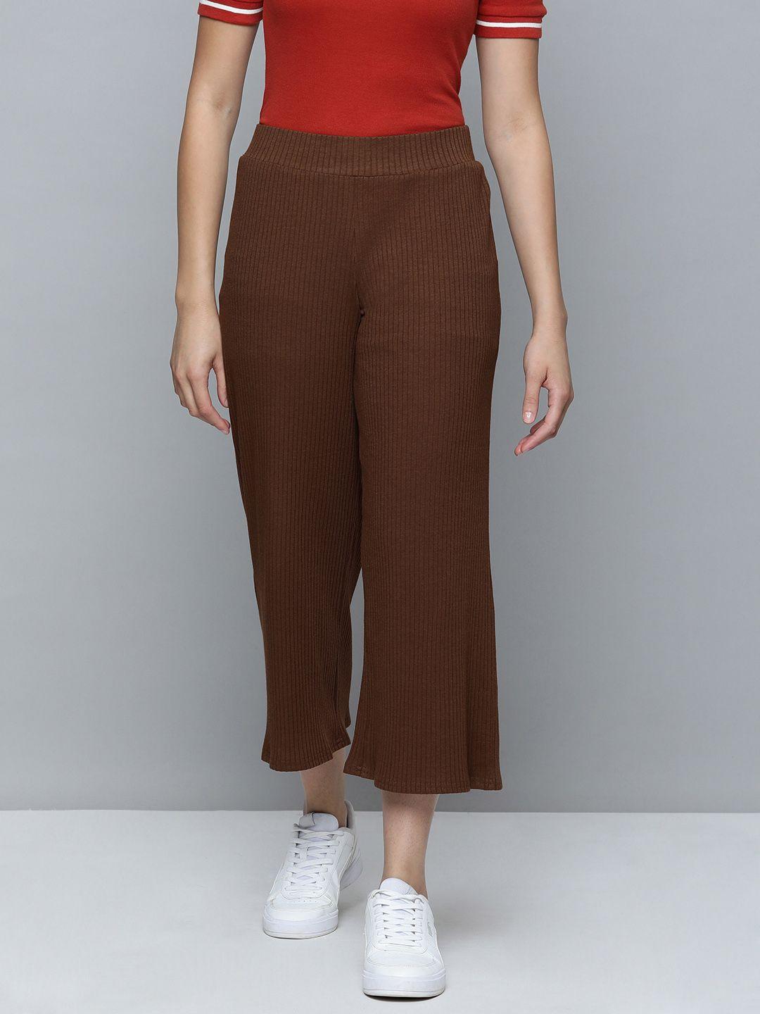 flying-machine-women-brown-relaxed-fit-ribbed-cropped-track-pants