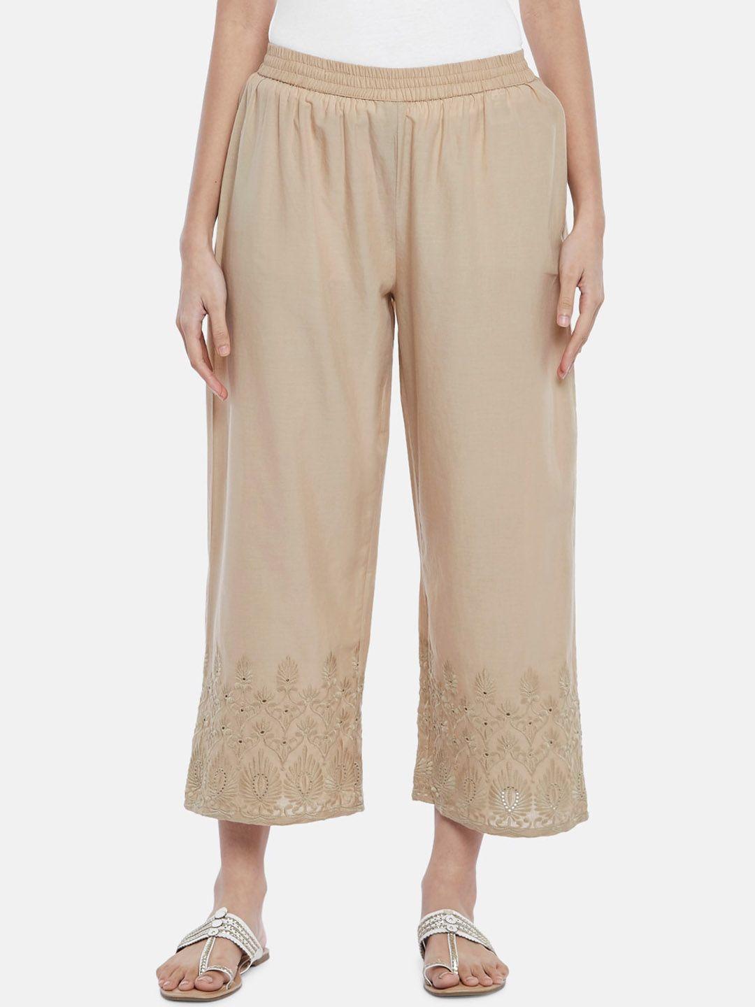 rangmanch-by-pantaloons-women-beige-textured-trousers