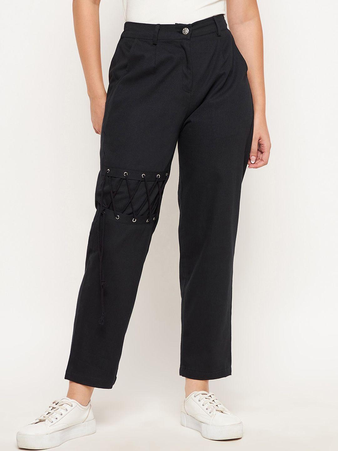 winered-women-black-high-rise-easy-wash-cargos-trousers