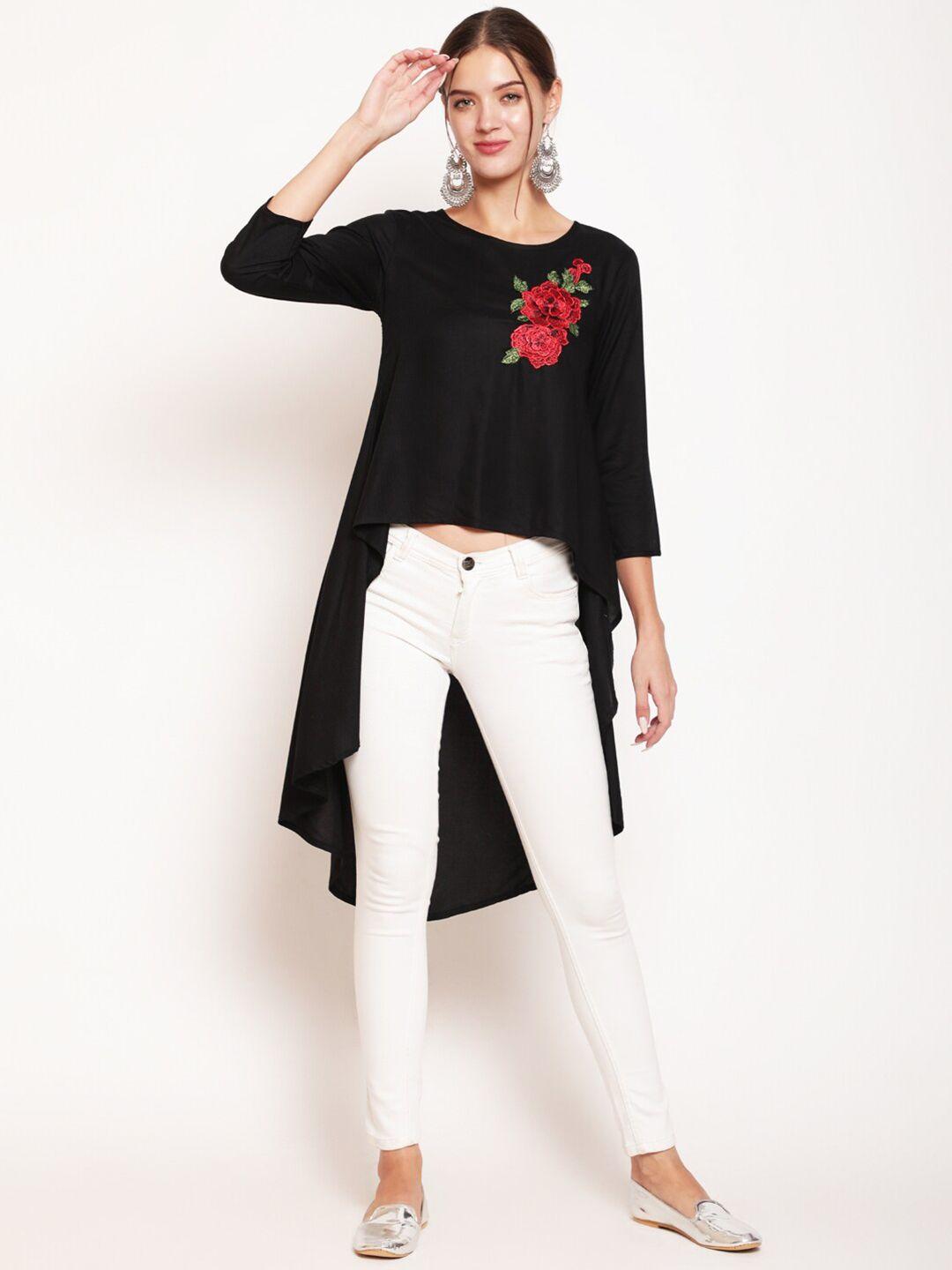 akimia-women-black-&-red-floral-embroidered-high-low-crop-top