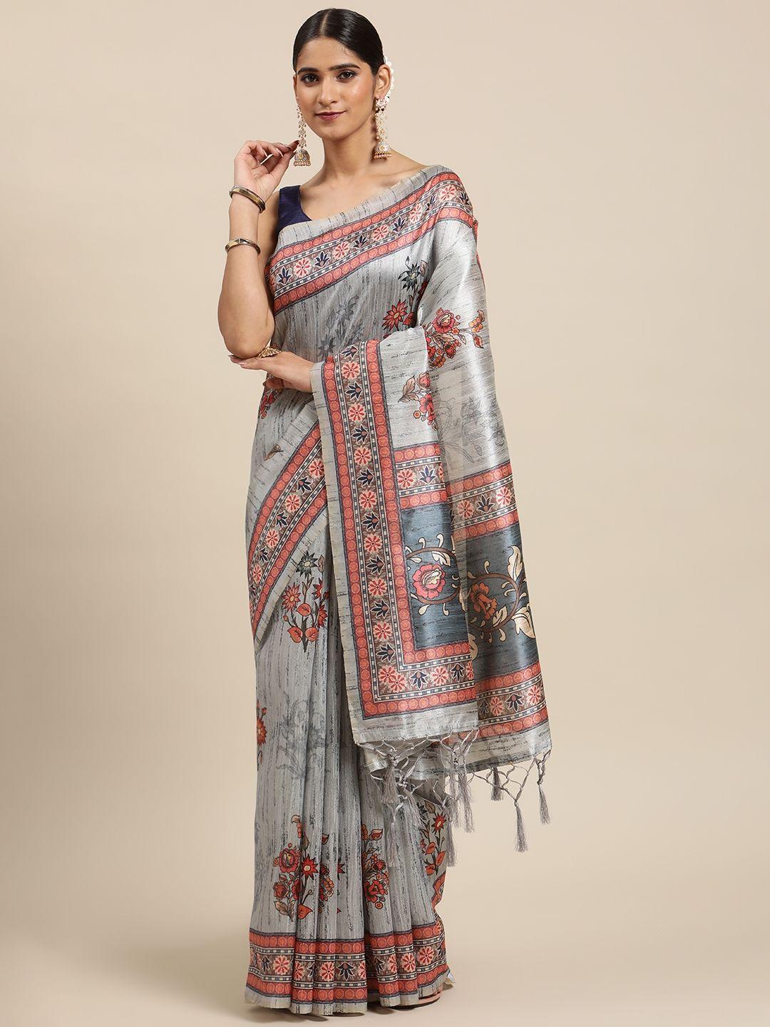 vishnu-weaves-grey-melange-&-coral-red-ethnic-motifs-silk-cotton-tussar-saree