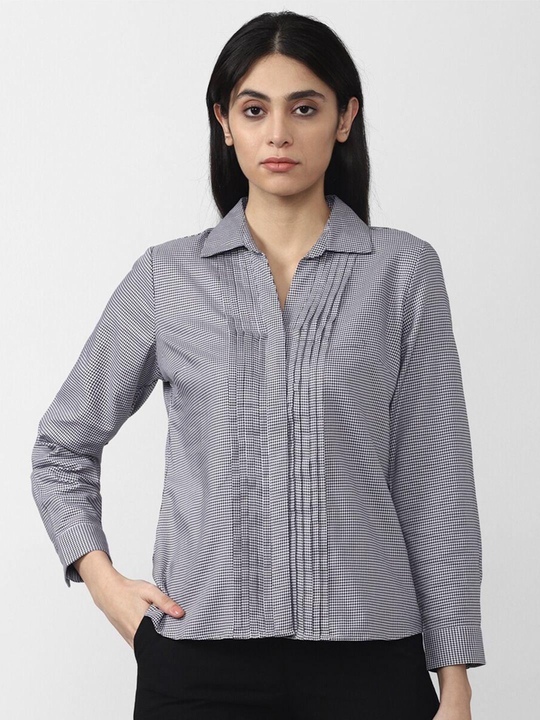 van-heusen-woman-women-grey-micro-checks-checked-casual-shirt