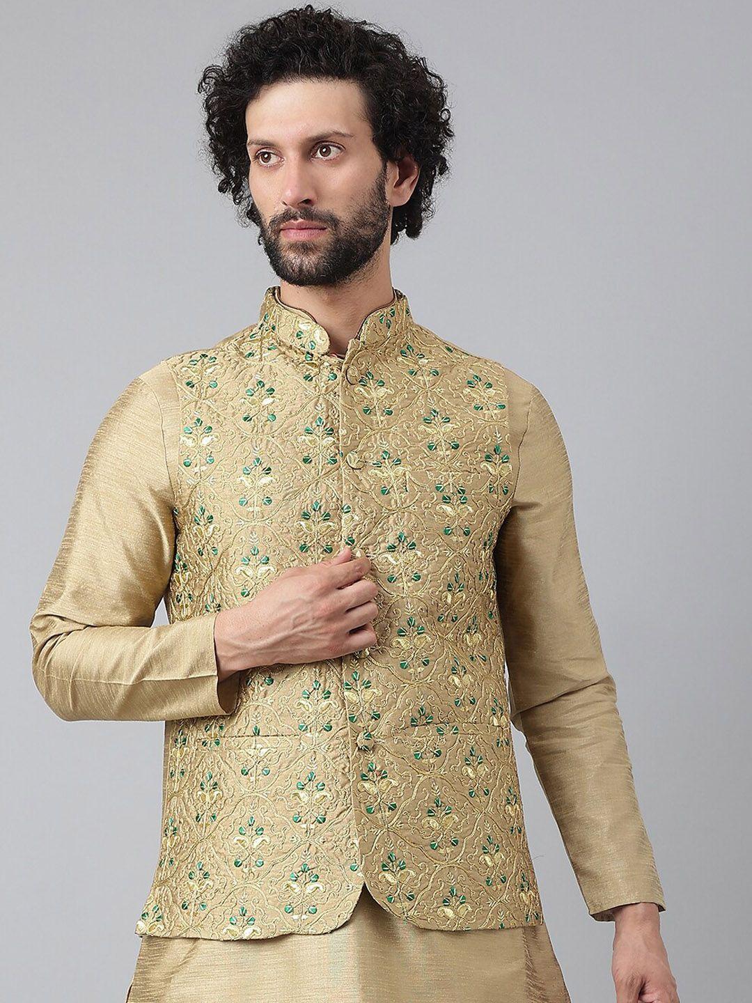 hangup-men-khaki-colored-embroidered-nehru-jackets