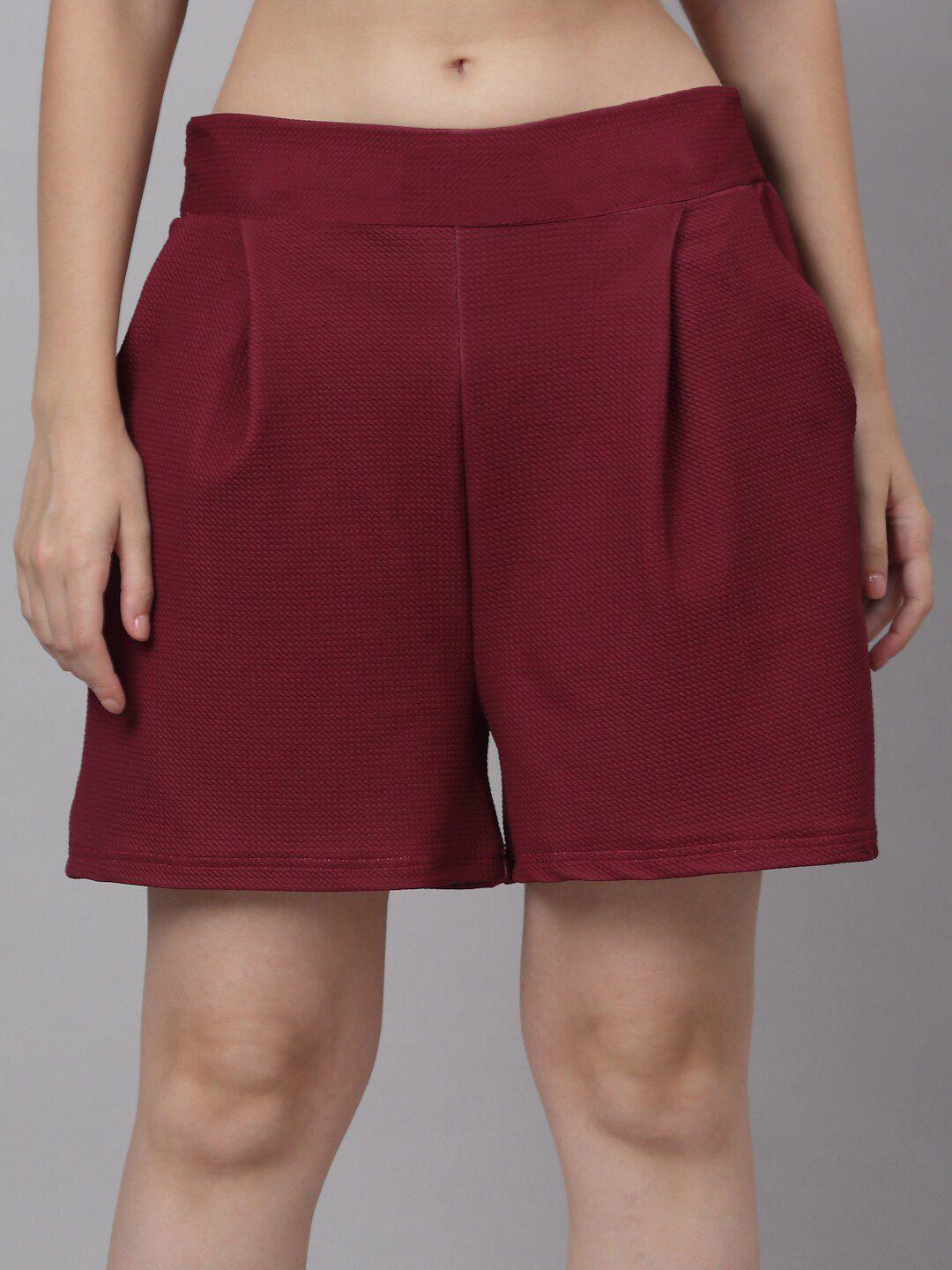 neudis-women-maroon-solid-shorts