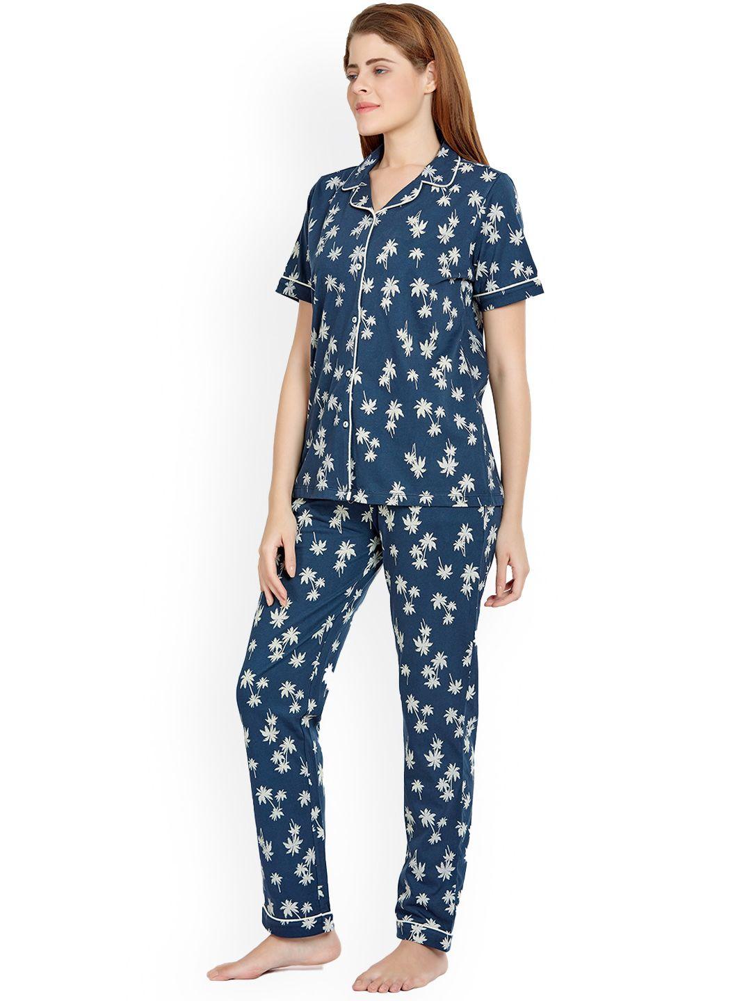 maysixty-women-navy-blue-&-off-white-printed-night-suit