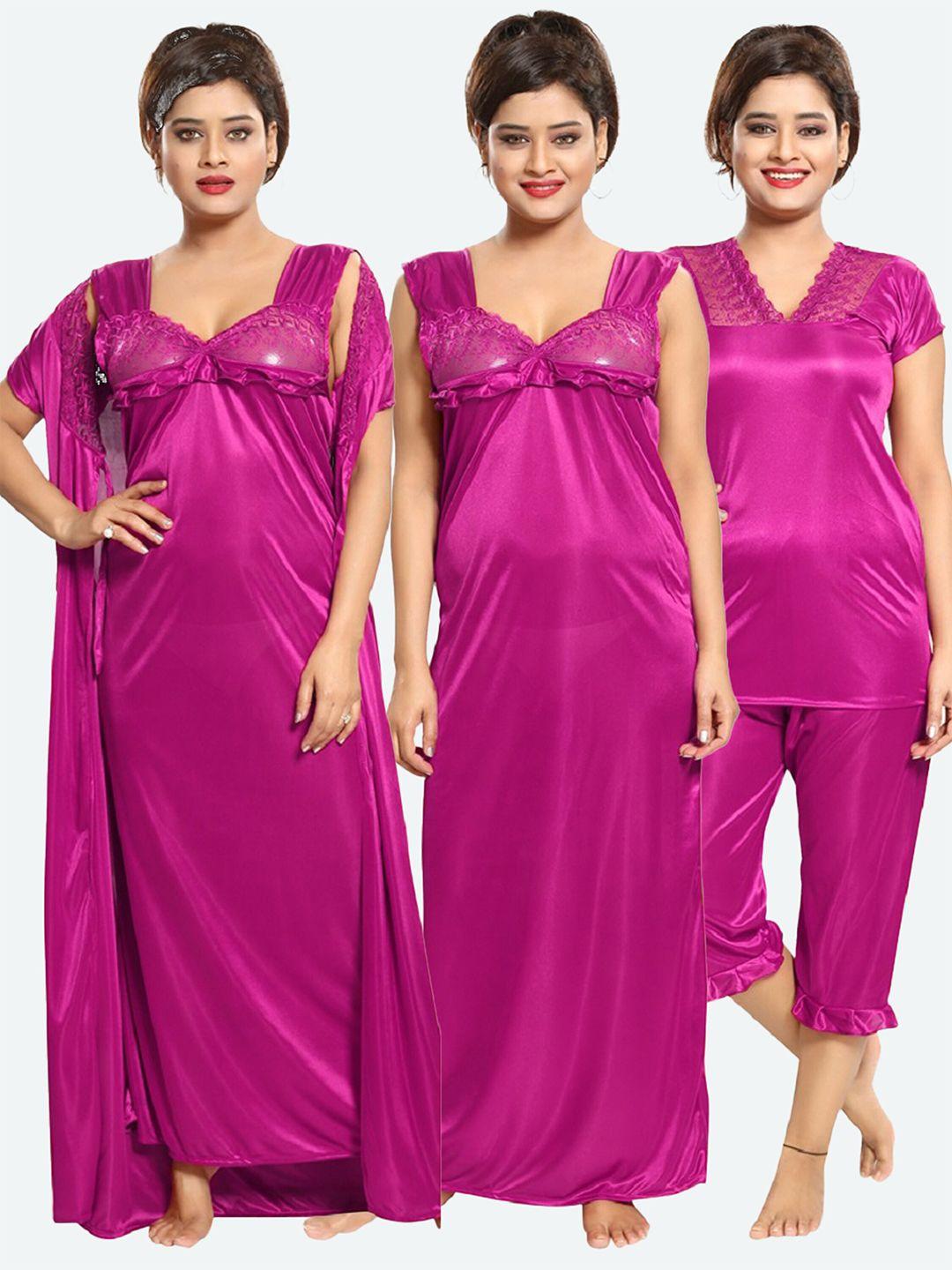 romaisa-women-magenta-maxi-nightdress-set-with-robe-top-&-capri