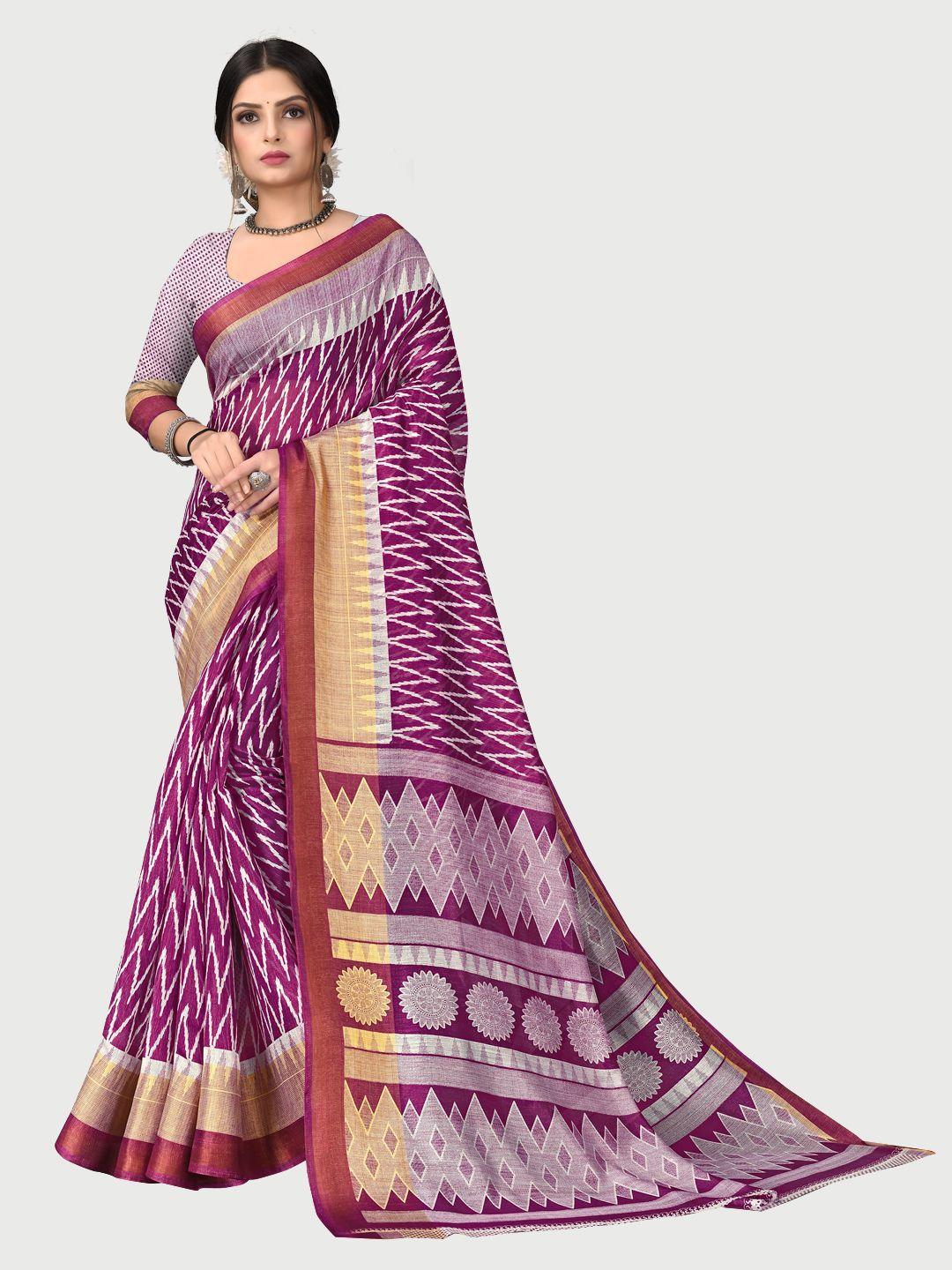 kalini-purple-&-white-printed-zari-pure-cotton-saree