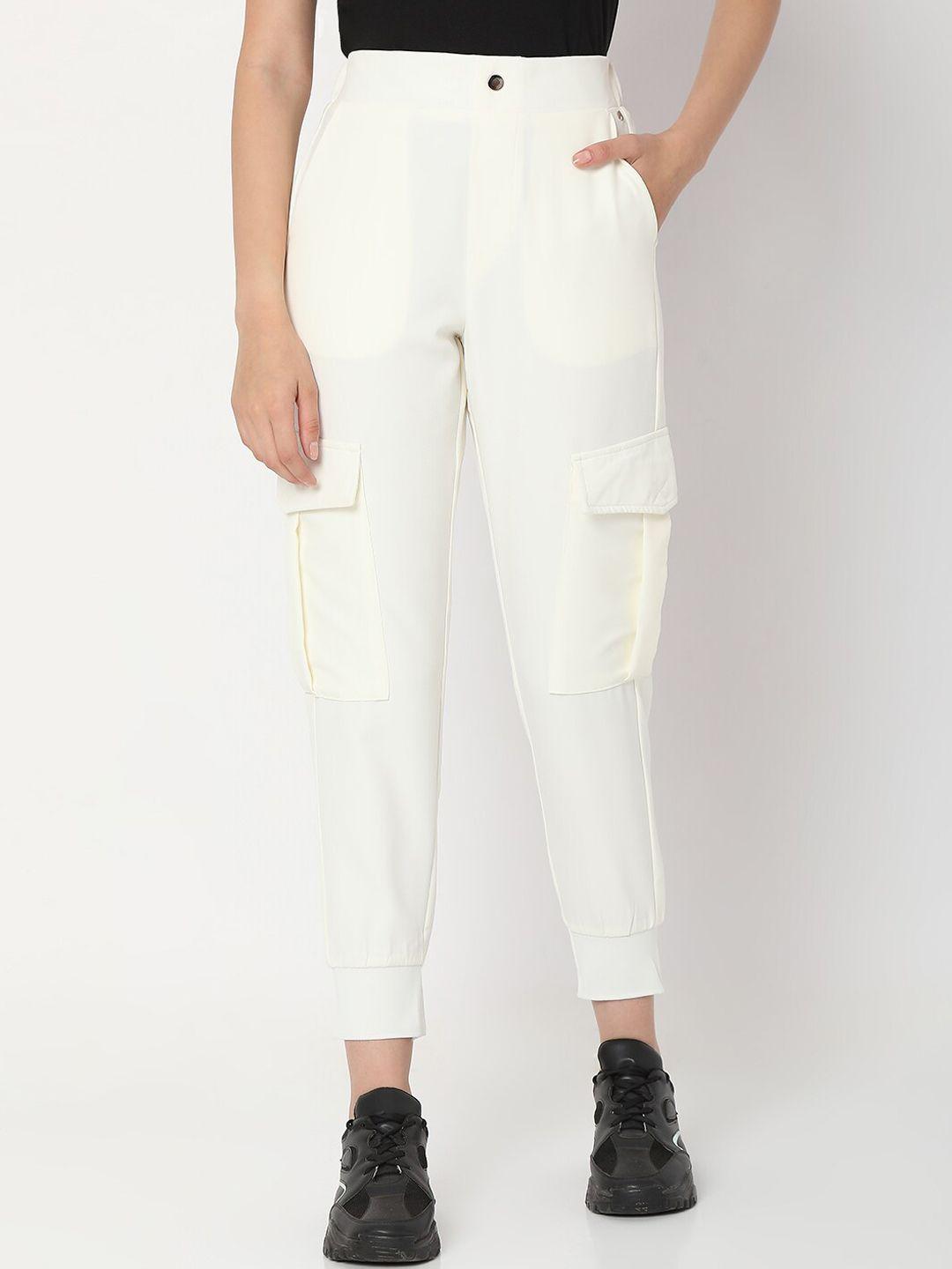 spykar-women-white-cotton-solid--regular-fit-track-pants