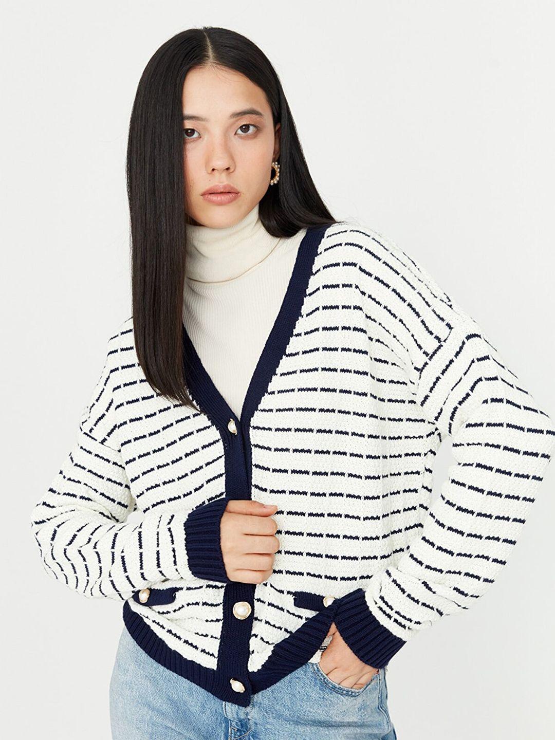 trendyol-navy-blue-&-white-striped-shirt-style-top