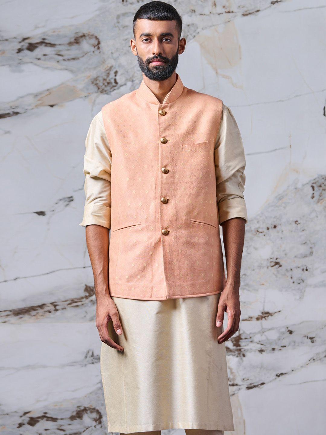 tasva-men-woven-design-peach-nehru-jacket