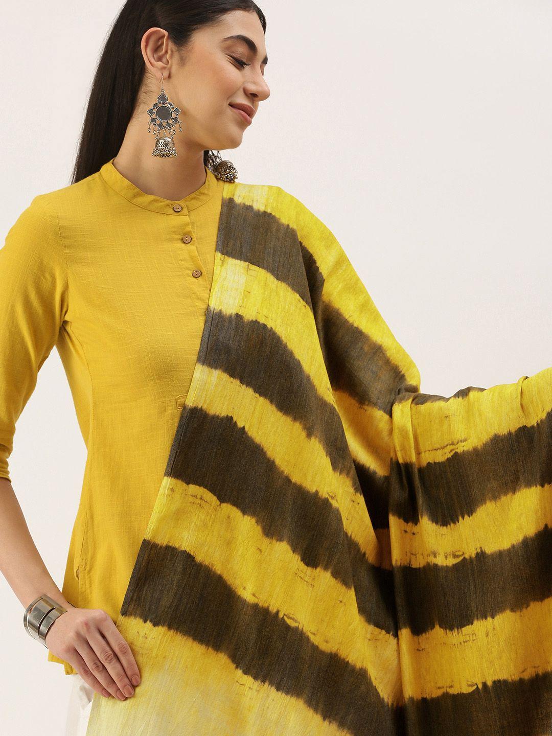 apaapi-threads-of-glory-yellow-&-black-striped-pure-cotton-shibori-dupatta