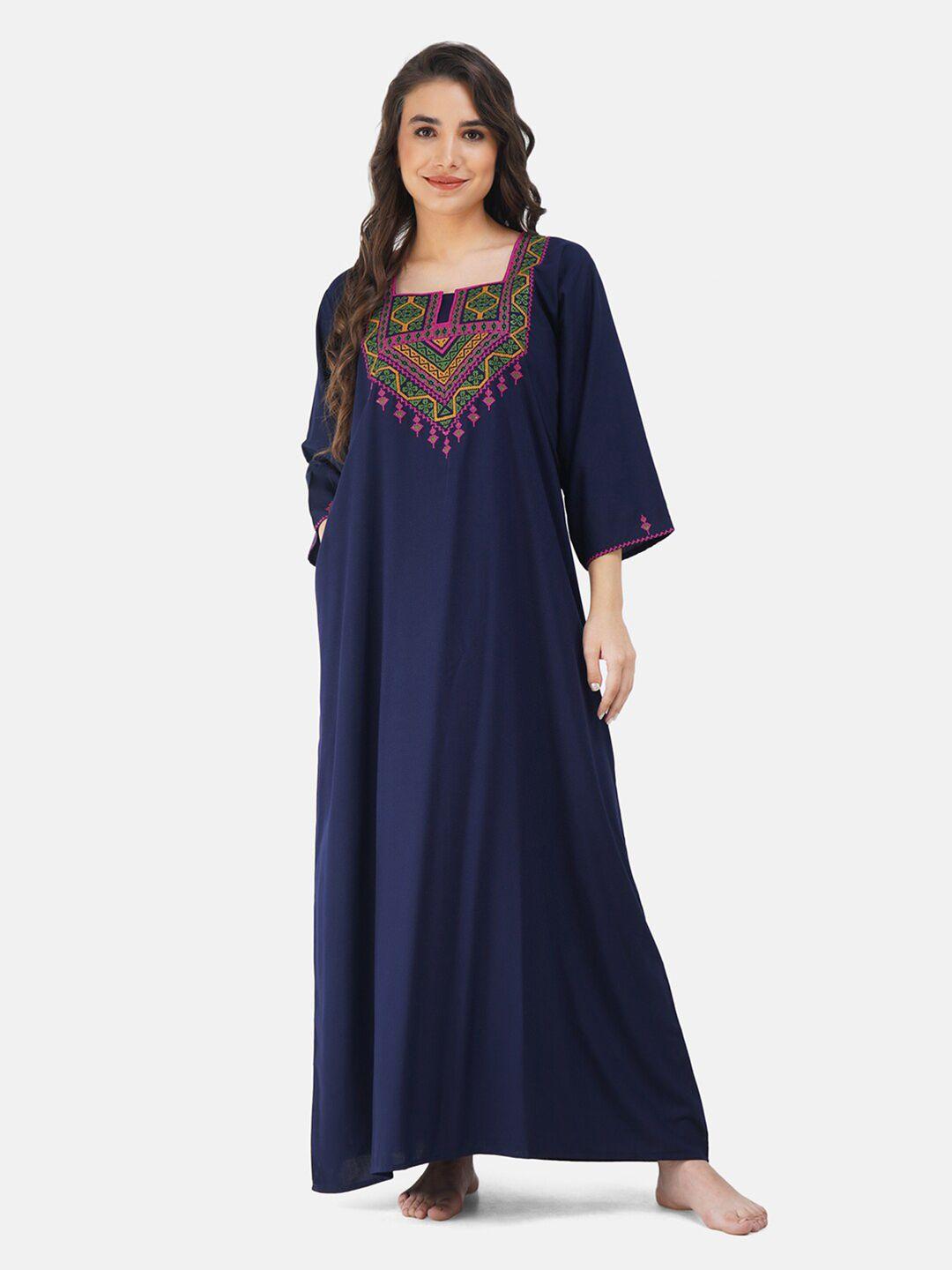 koi-sleepwear-women-navy-blue-embroidered-maxi-nightdress-chatai-full