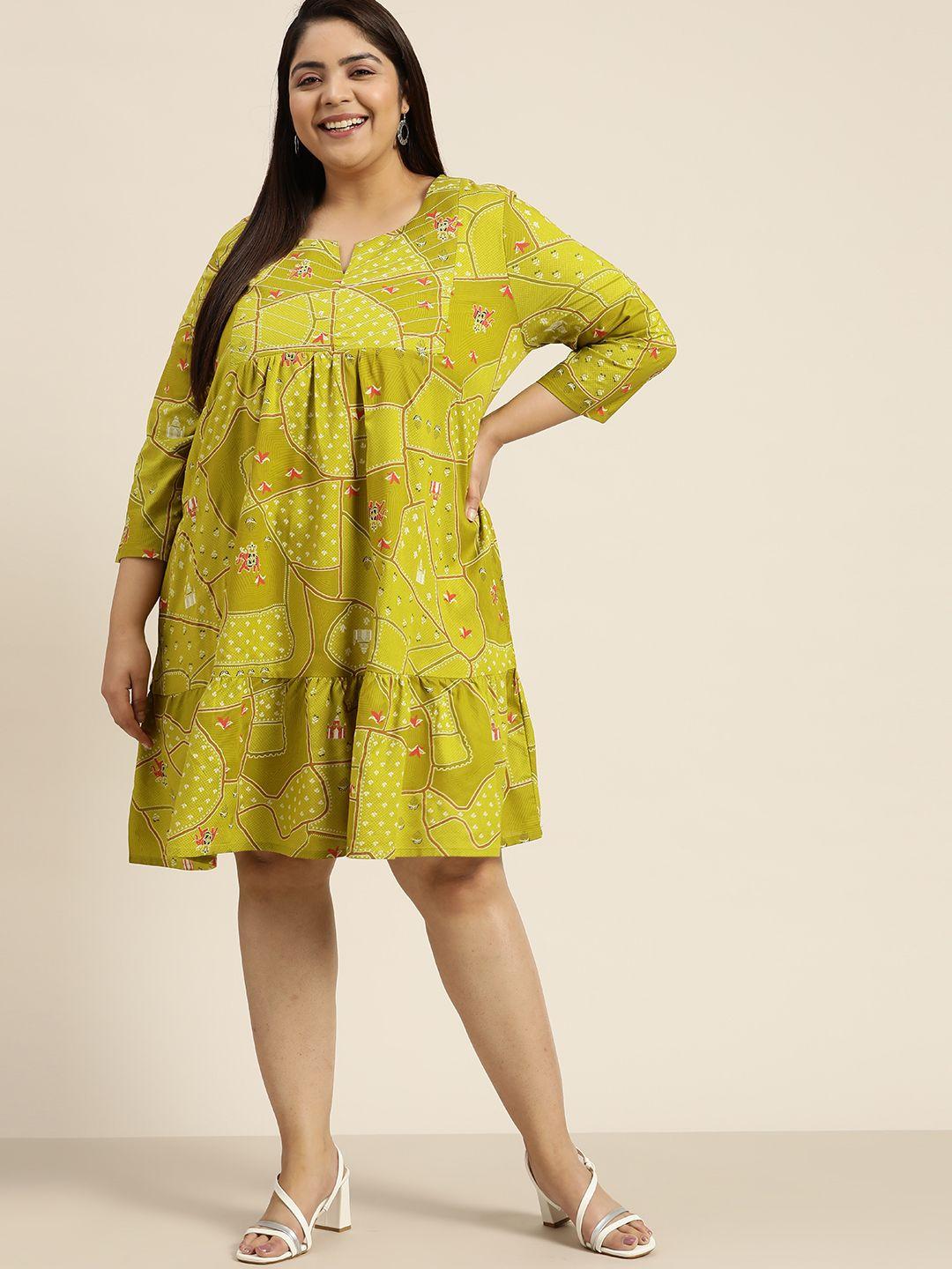 sztori-women-plus-size-geometric-printed-a-line-dress