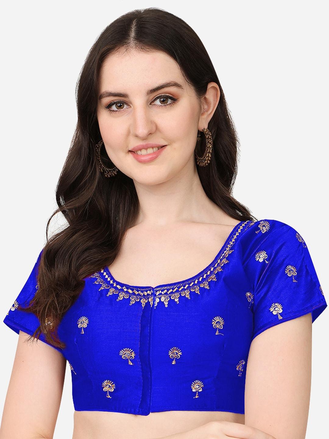 sumaira-tex-blue-&-gold-coloured-embroidered-saree-blouse