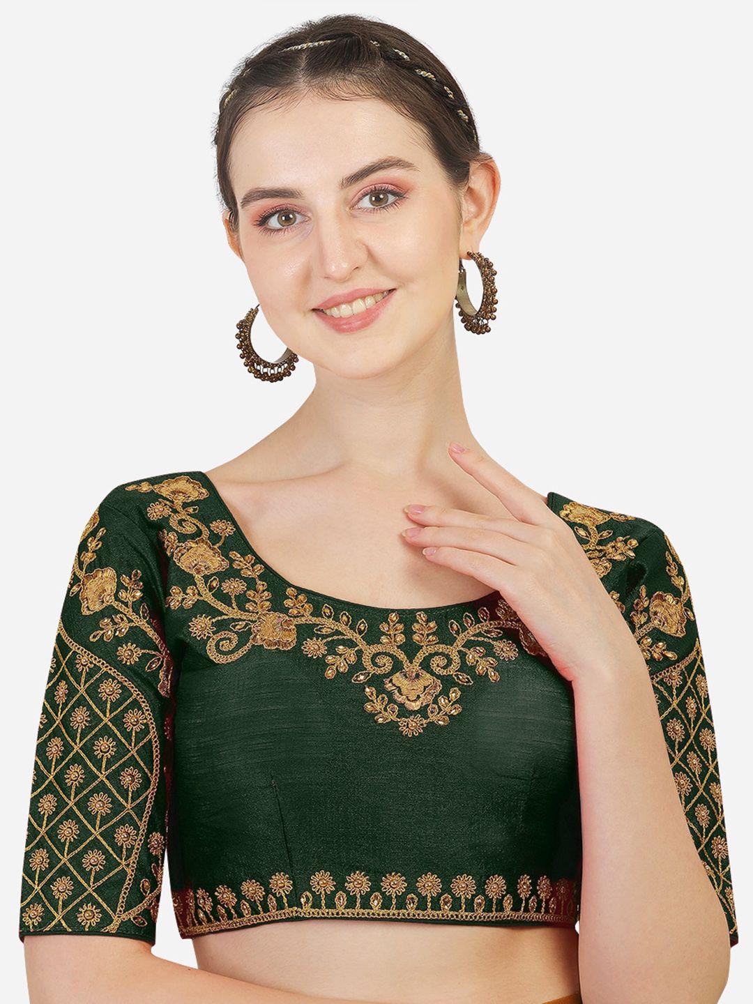 sumaira-tex-green-&-gold-coloured-embroidered-saree-blouse