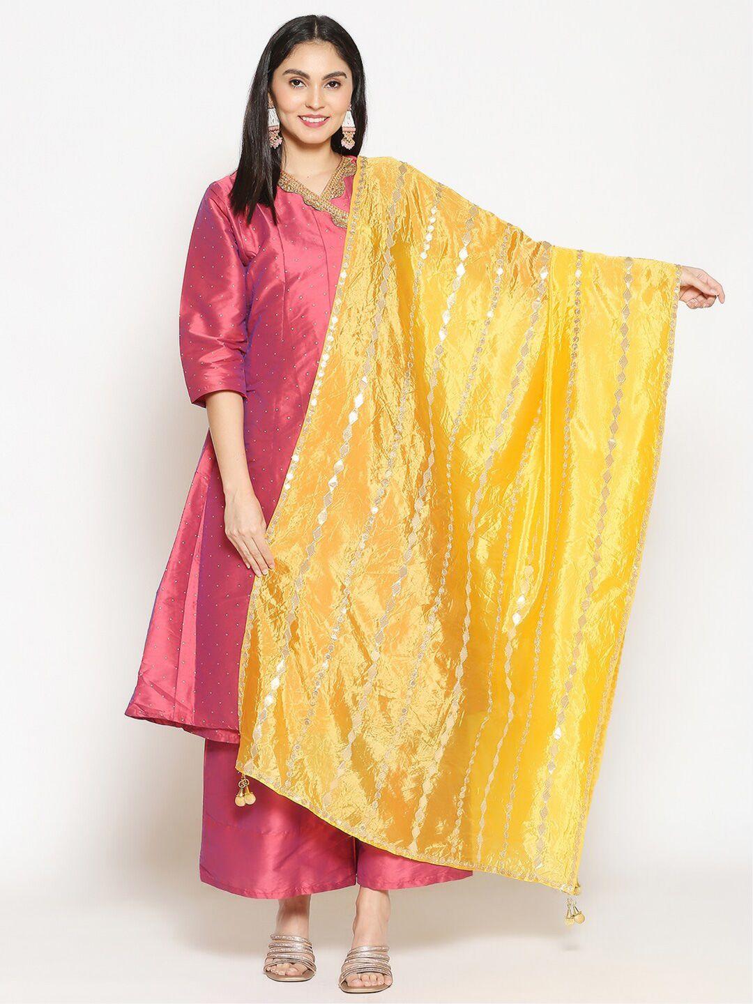 dupatta-bazaar-yellow-&-silver-toned-ethnic-motifs-embroidered-dupatta-with-gotta-patti