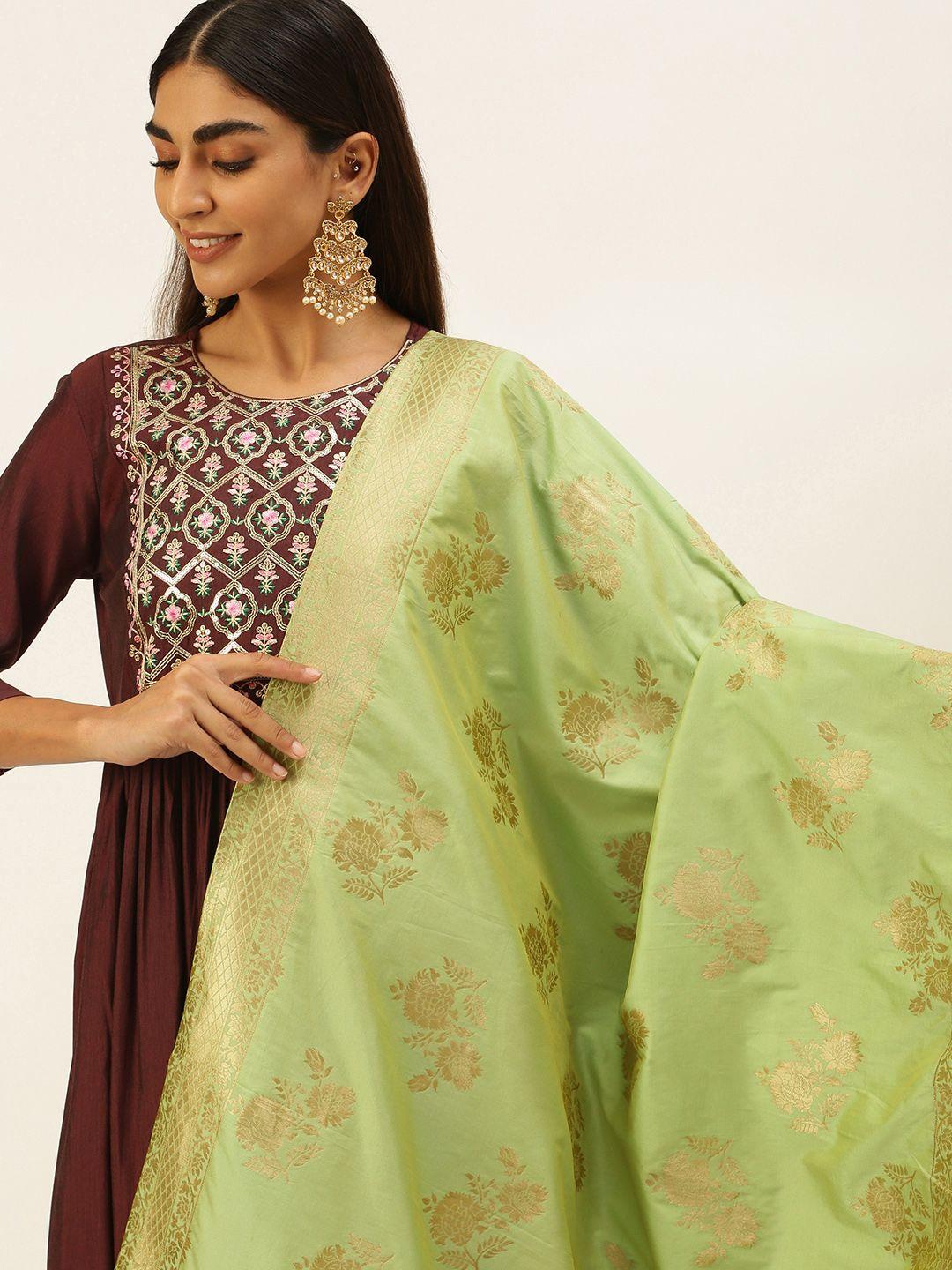panchhi-green-ethnic-motifs-woven-design-dupatta-with-zari