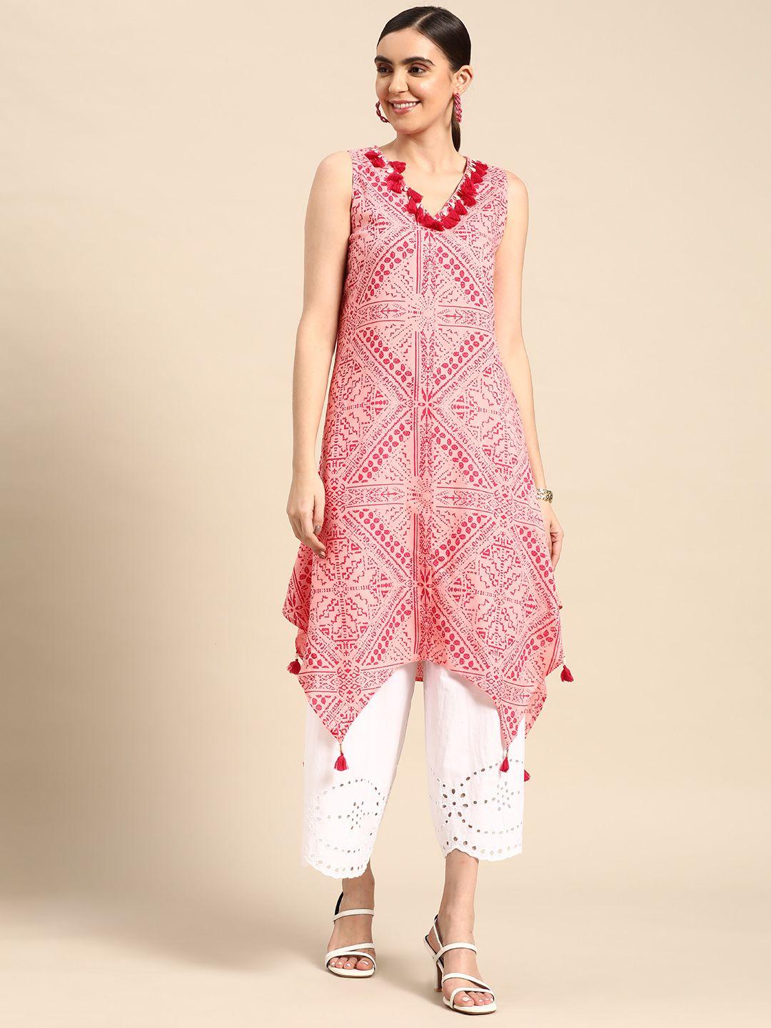 sangria-women-pink-ethnic-motifs-printed-kurta-with-tassle-detailing
