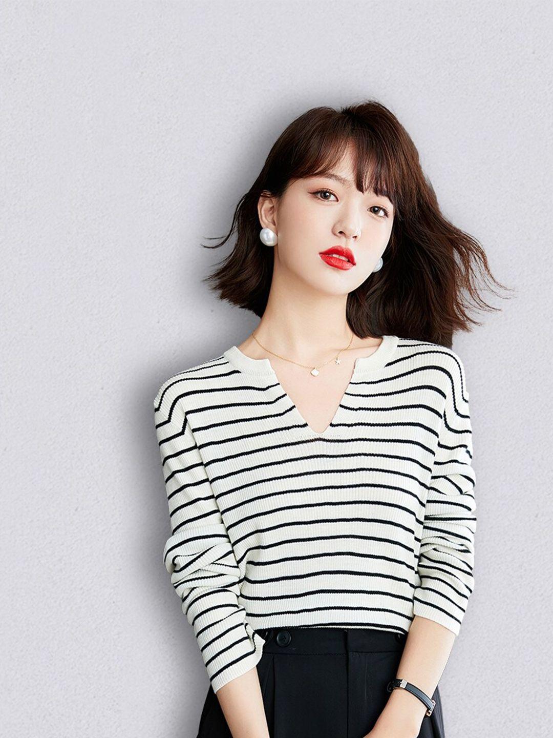 jc-collection-women-white-&-black-striped-striped-pullover-sweater