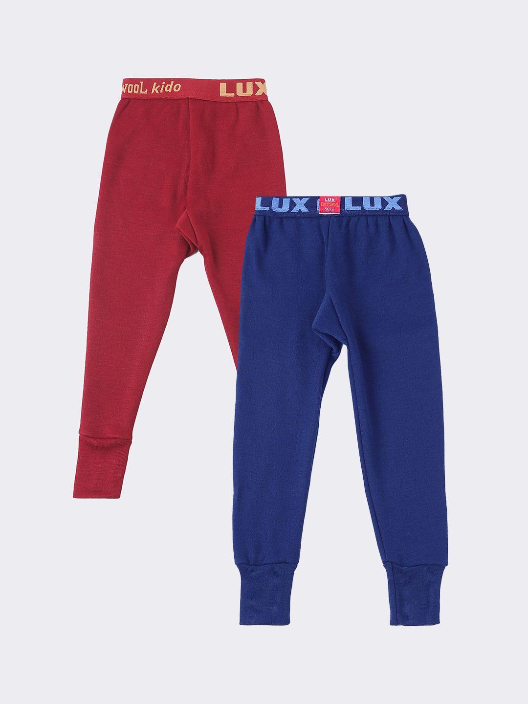 lux-cottswool-boys-pack-of-2-blue-&-marron-solid-cotton-thermal-bottoms