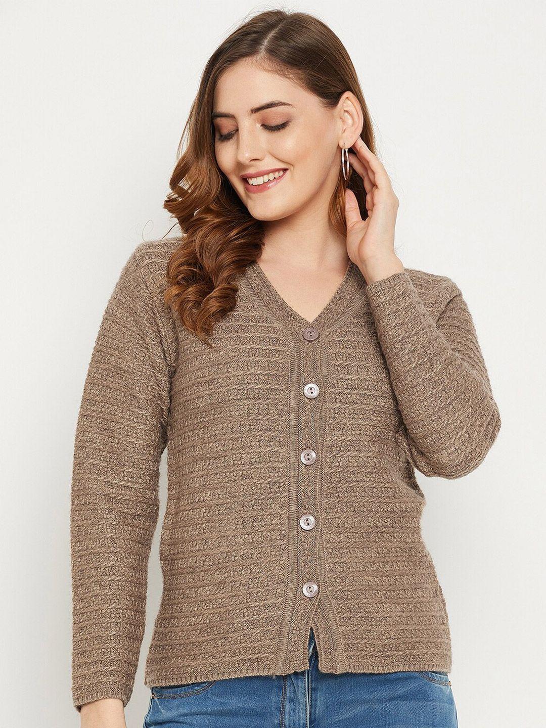 zigo-women-mauve-self-design-cable-knit-wool-cardigan-sweater