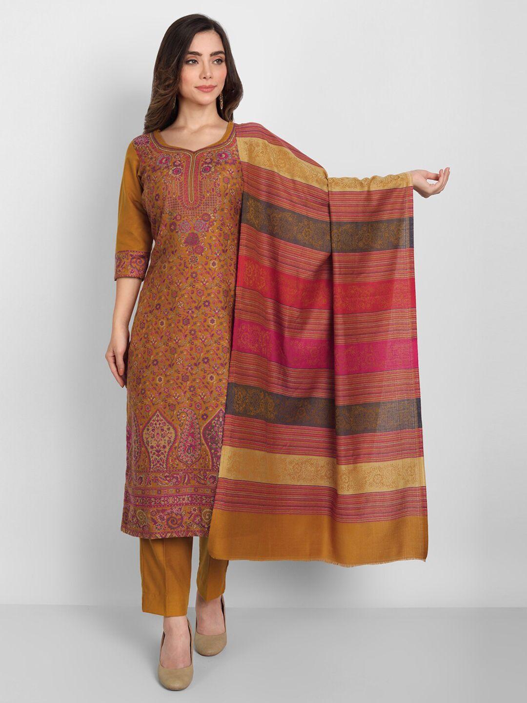 zamour-women-mustard-yellow-&-pink-woven-design-unstitched-dress-material