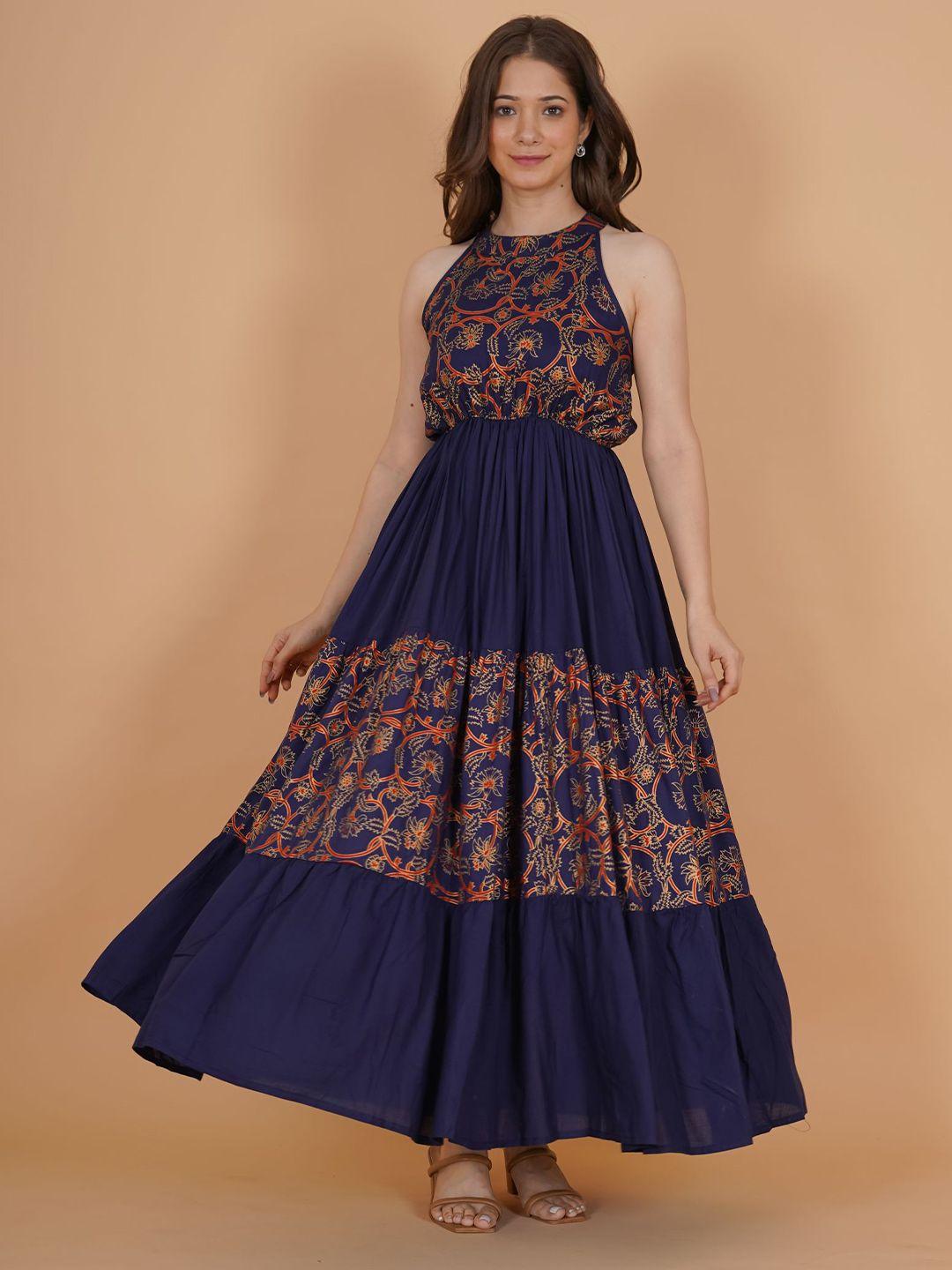 purshottam-wala-women-blue-ethnic-motifs-halter-neck-maxi-dress