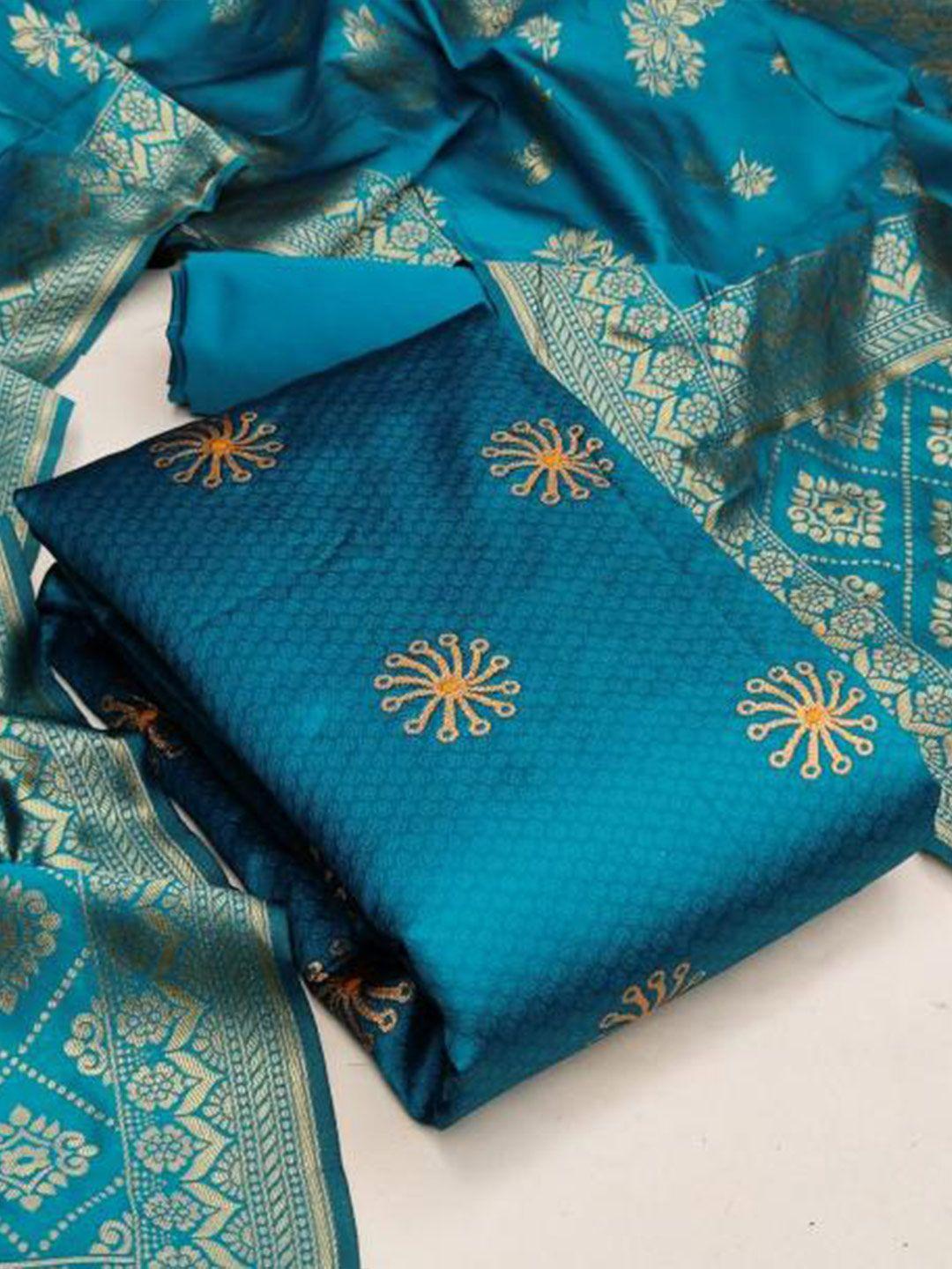morly-blue-&-gold-toned-dupion-silk-unstitched-dress-material