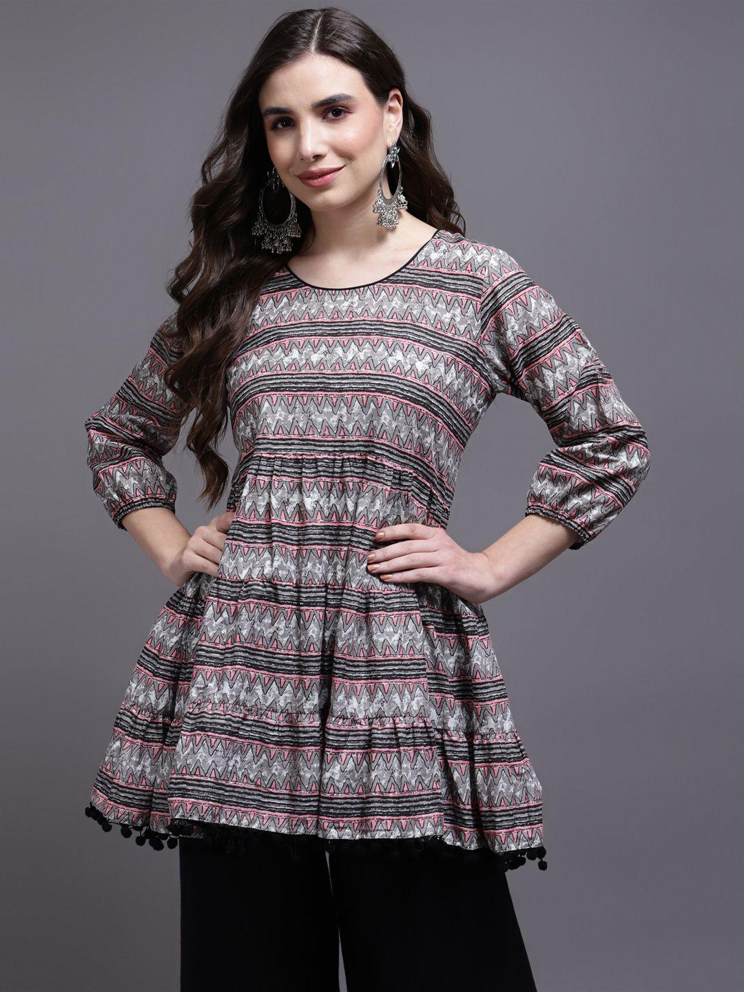 kalini-women-grey-&-pink-printed-cotton-tunic
