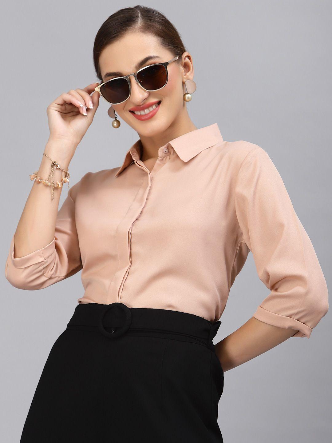 style-quotient-women-nude-coloured-solid-smart-casual-shirt