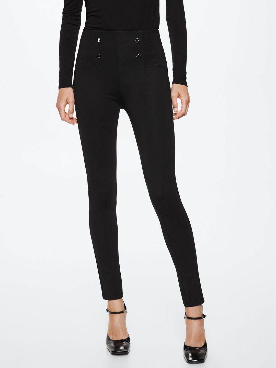 mango-women-black-solid-button-detail-sustainable-leggings