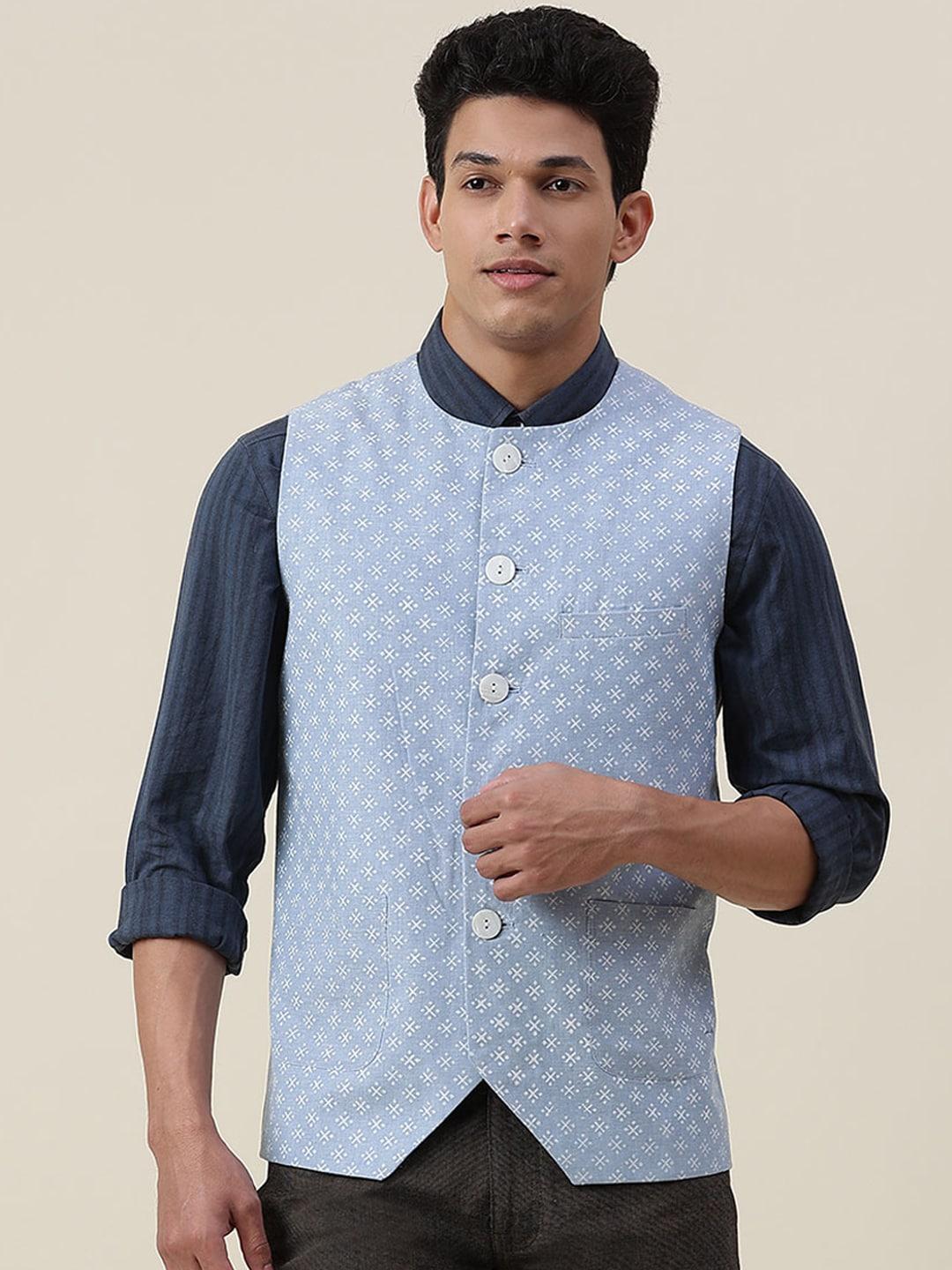 fabindia-men-blue-printed-woven-cotton-nehru-jackets