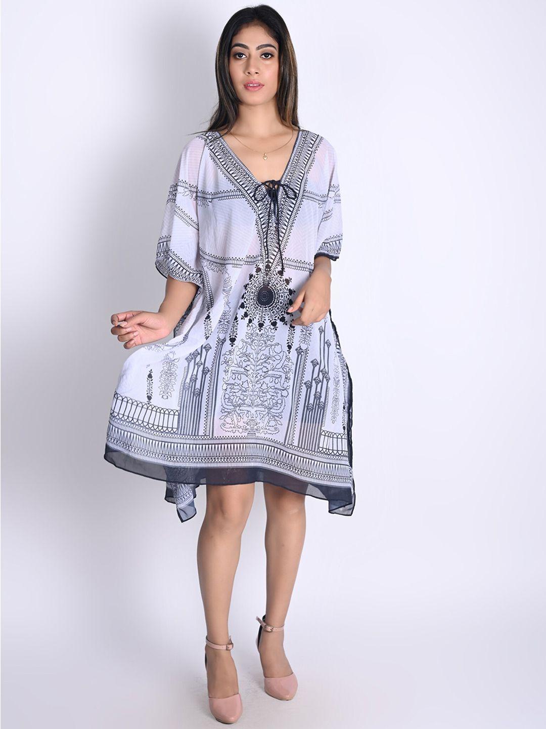 rajoria-instyle-white-&-black-ethnic-motifs-printed-georgette-kaftan-dress
