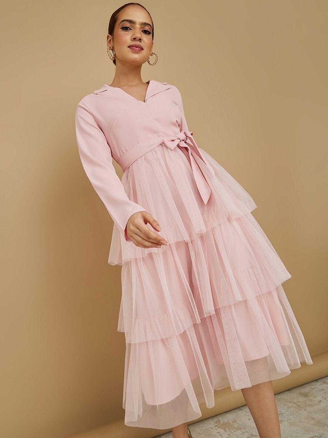 styli-pink-solid-layered-fit-and-flare-midi-dress