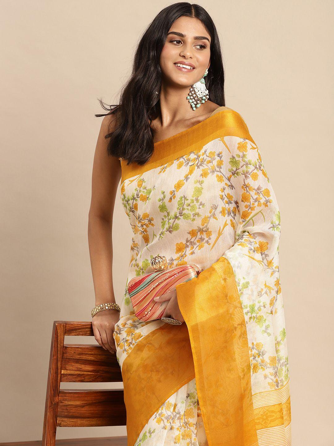 anouk-floral-print-saree-with-tassels