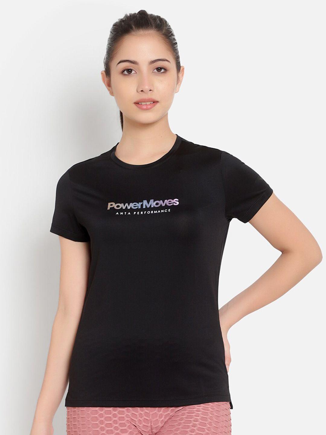 anta-women-black-typography-printed-t-shirt