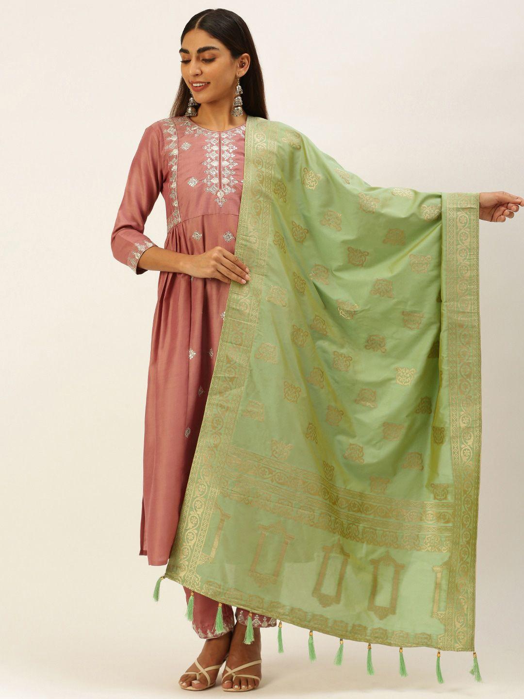 panchhi-green-&-gold-toned-ethnic-motifs-woven-design-dupatta-with-zari
