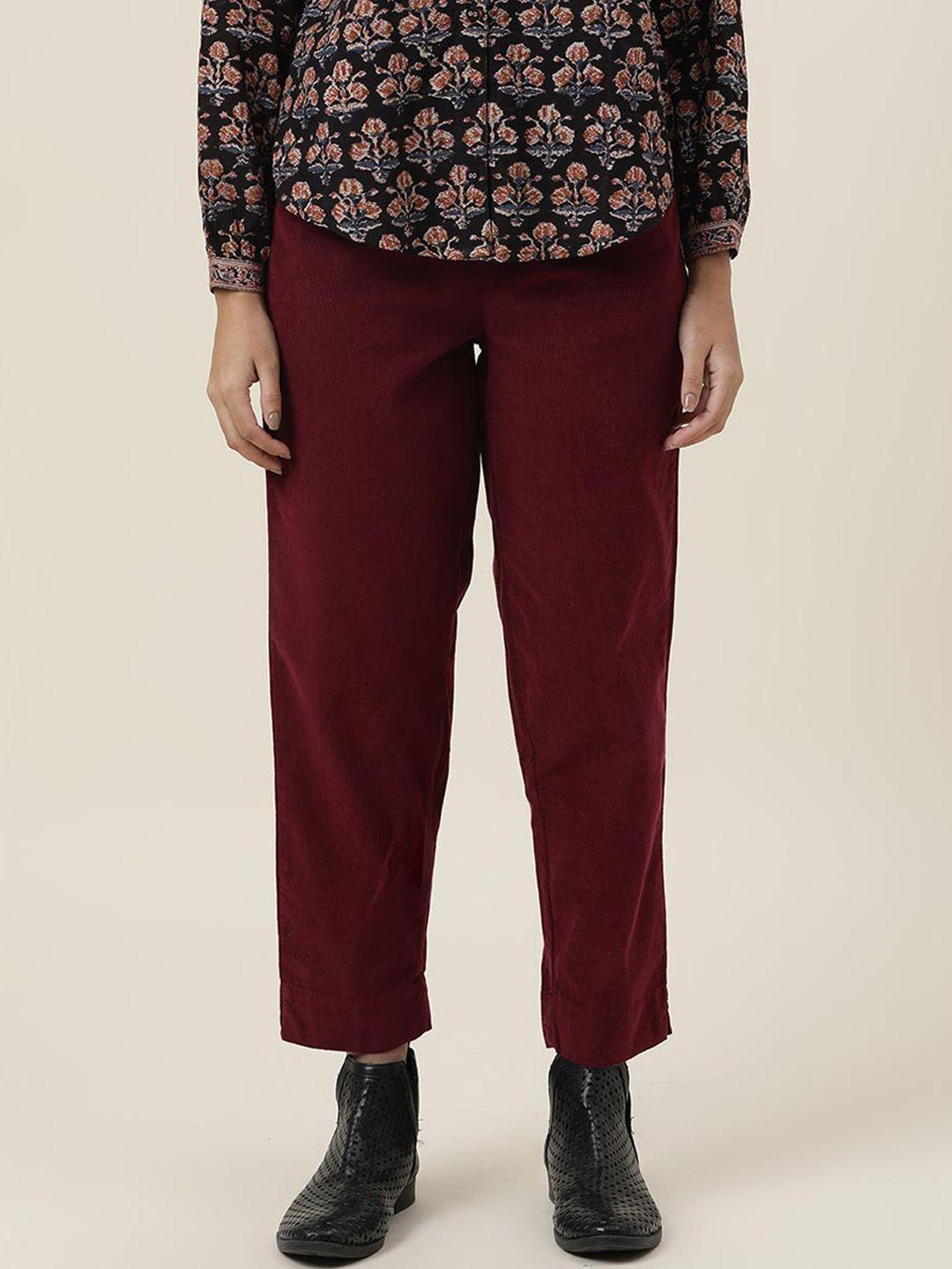 fabindia-women-magenta-cotton-pleated-trousers