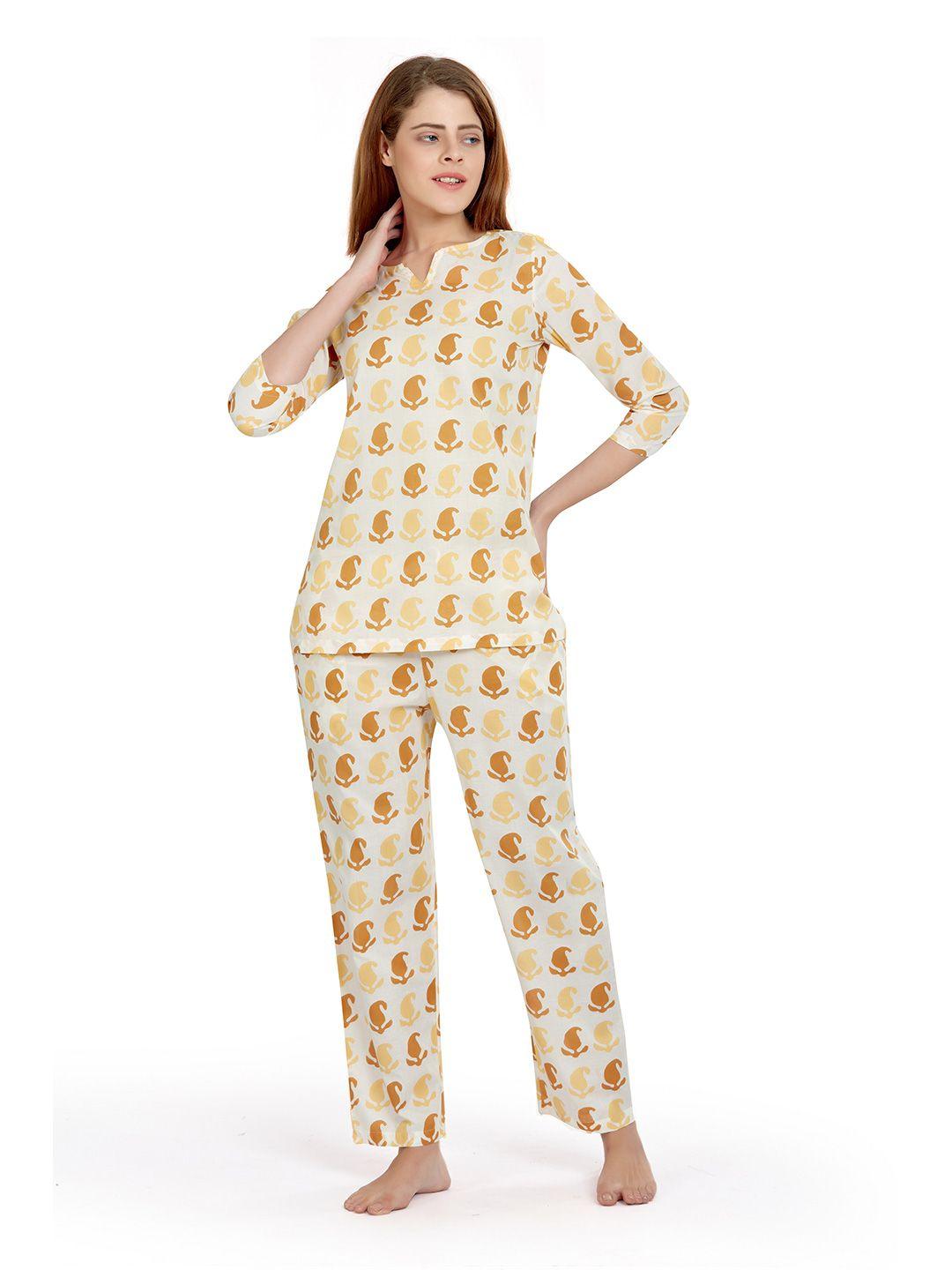 maysixty-women-off-white-&-camel-brown-printed-night-suit