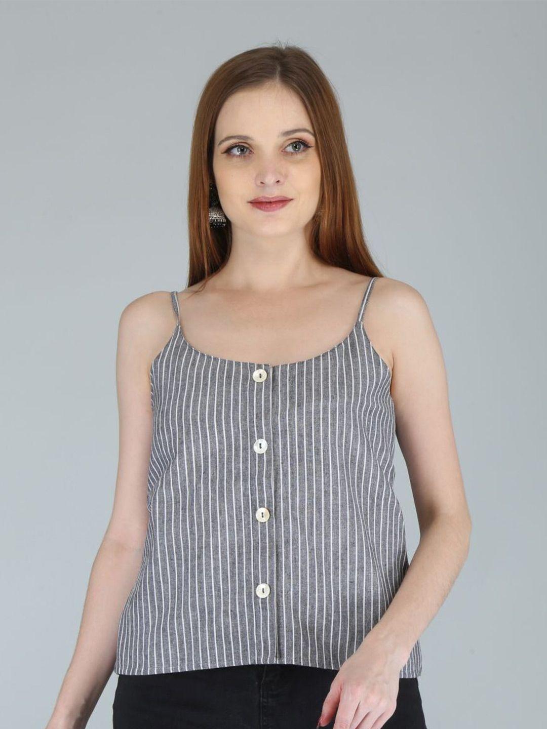 neshamakurti-grey-&-white-striped-cotton-linen-top
