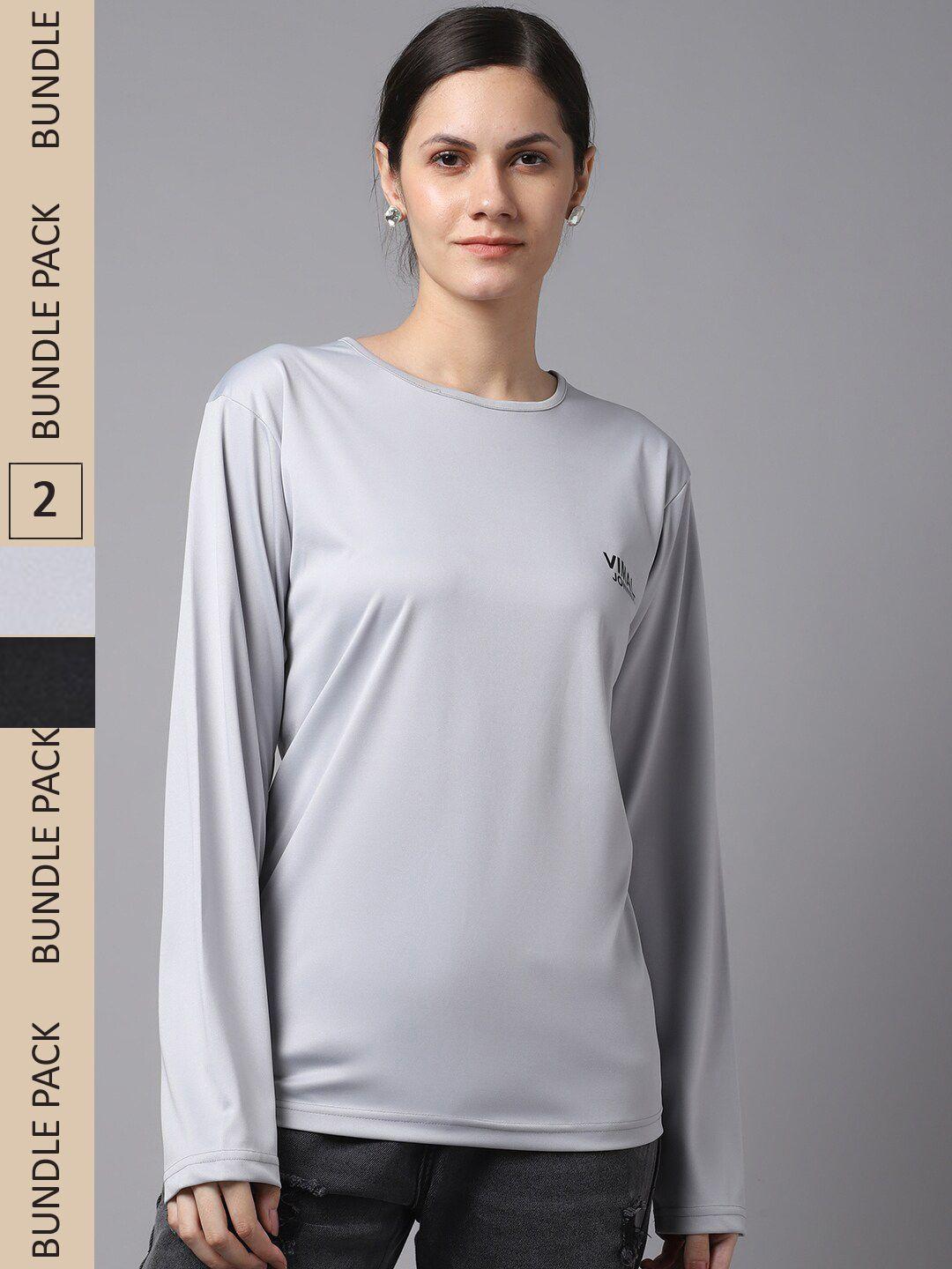 vimal-jonney-women-grey-melange-&-black-pack-of-2-dry-fit-t-shirt