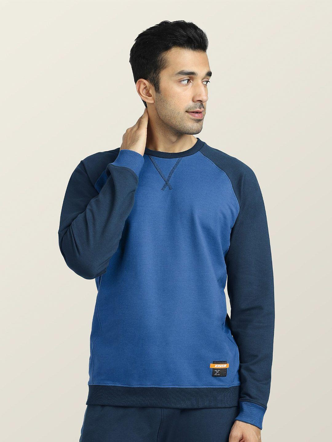 xyxx-men-blue-colourblocked-cotton-sweatshirt