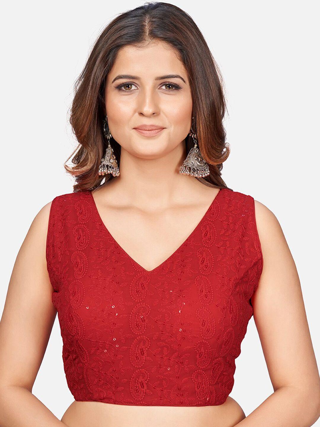 shopgarb-red-embroidered-chikankari-saree-blouse