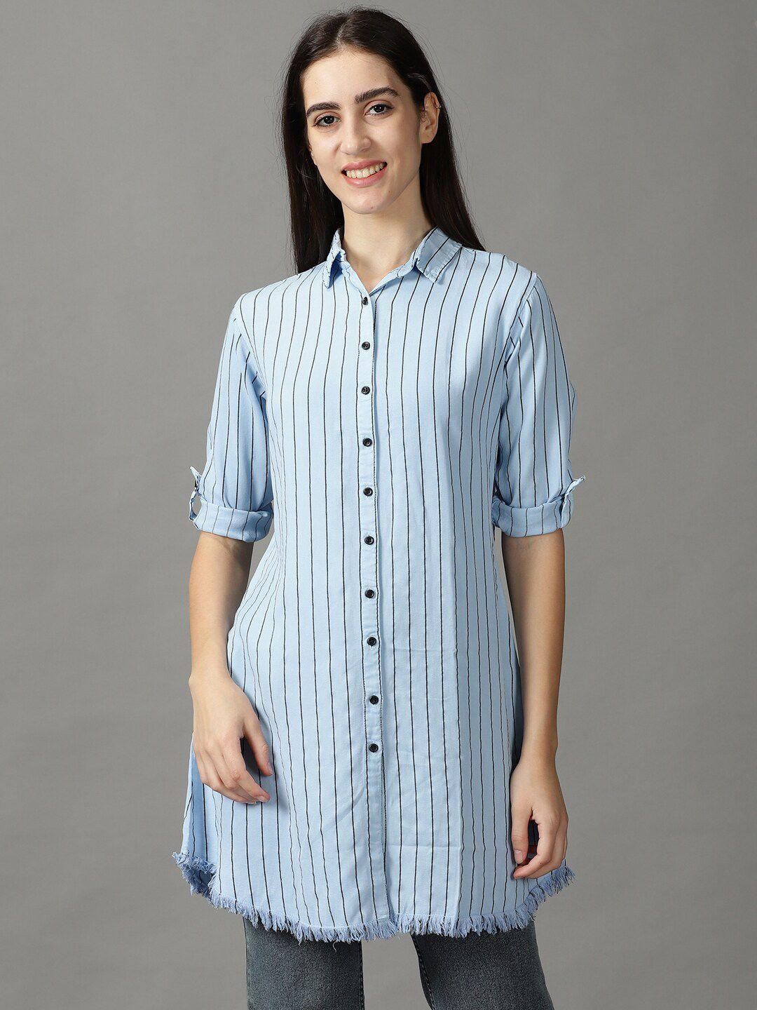 showoff-women-striped-casual-longline-shirt