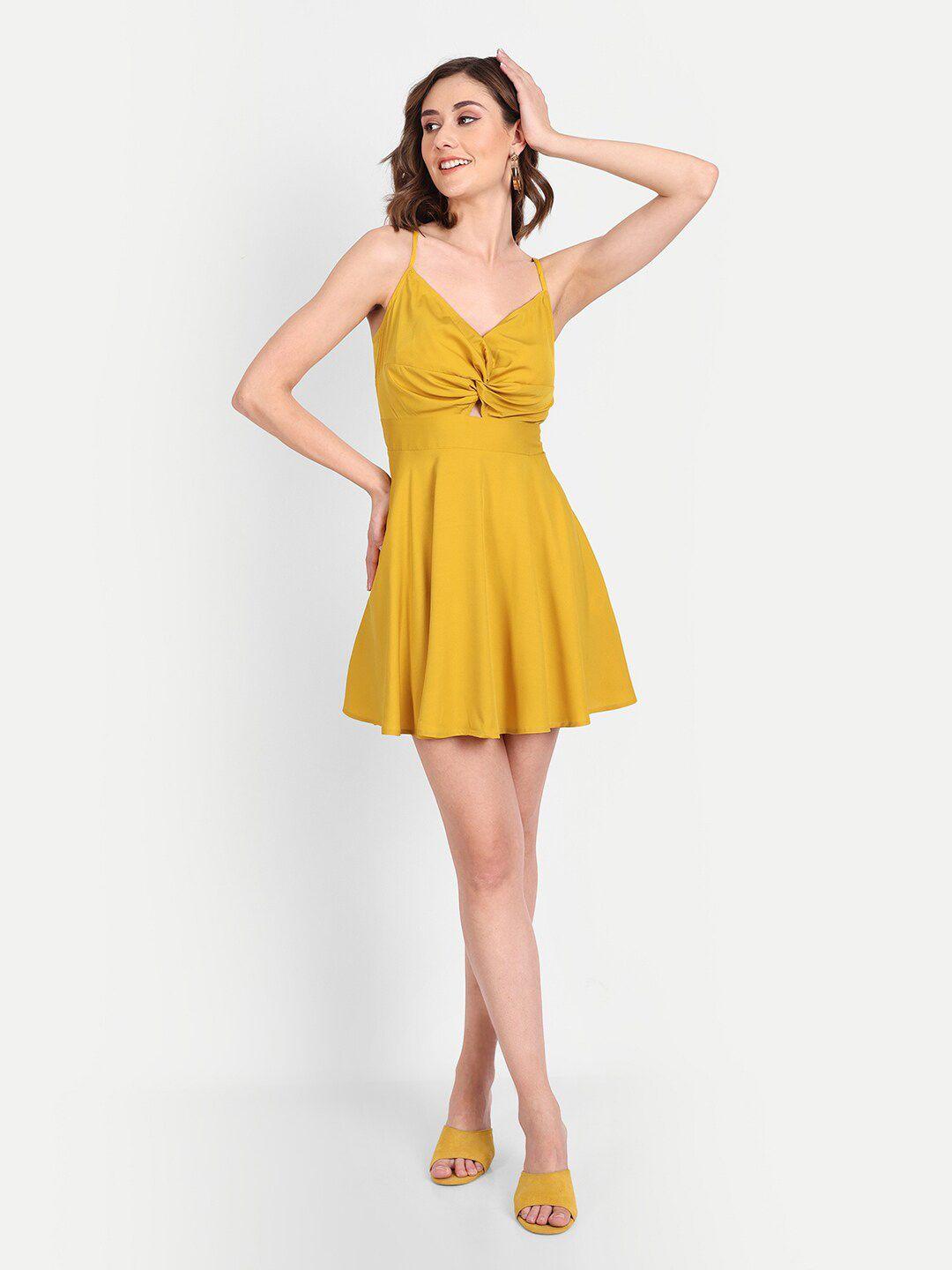 essque-yellow-sleeveless-mini-fit-&-flare-dress