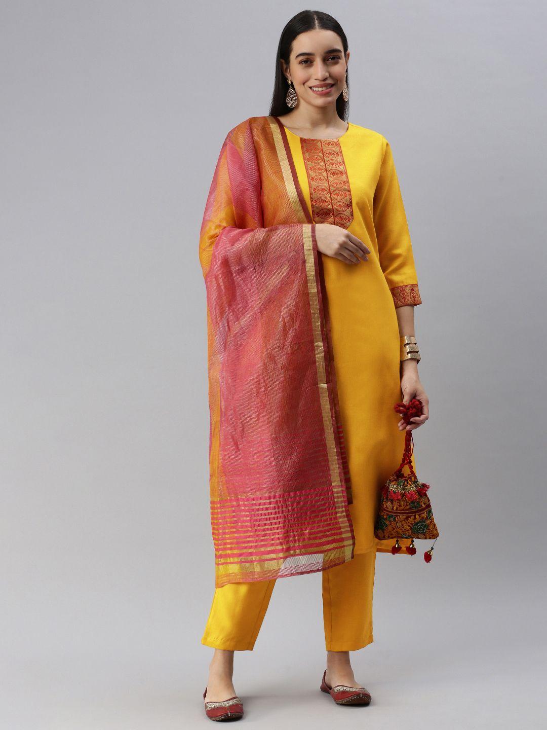 heeposh-women-mustard-yellow-ethnic-motifs-yoke-design-kurta-with-trousers-&-with-dupatta